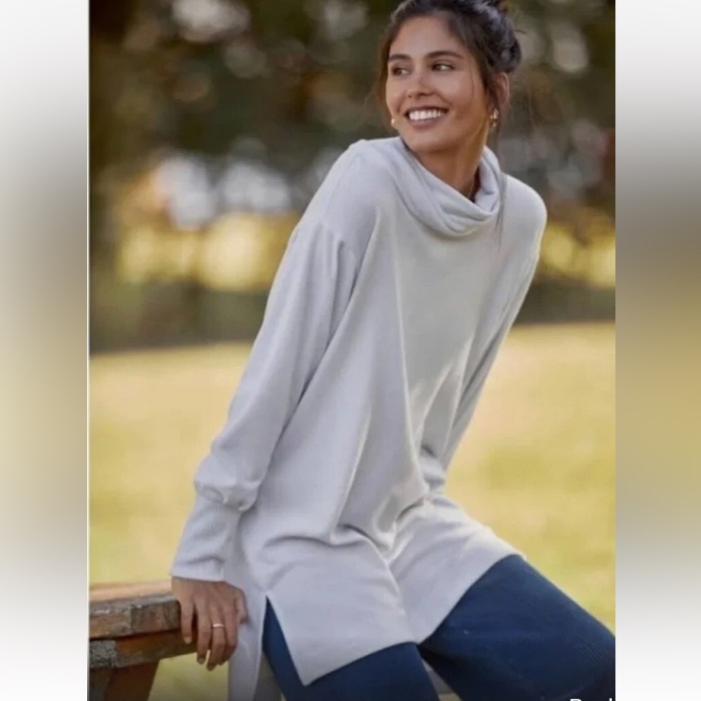 Maeve by Anthropologie Pastel Blue Cowl Neck Long Sleeve Sweater Tunic Dress